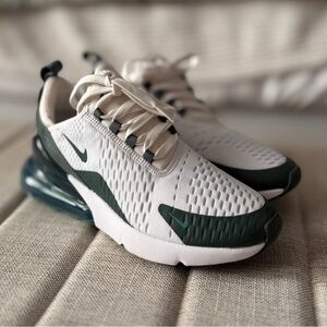 Nike Air Max 270 White and Dark Green Athletic Shoes